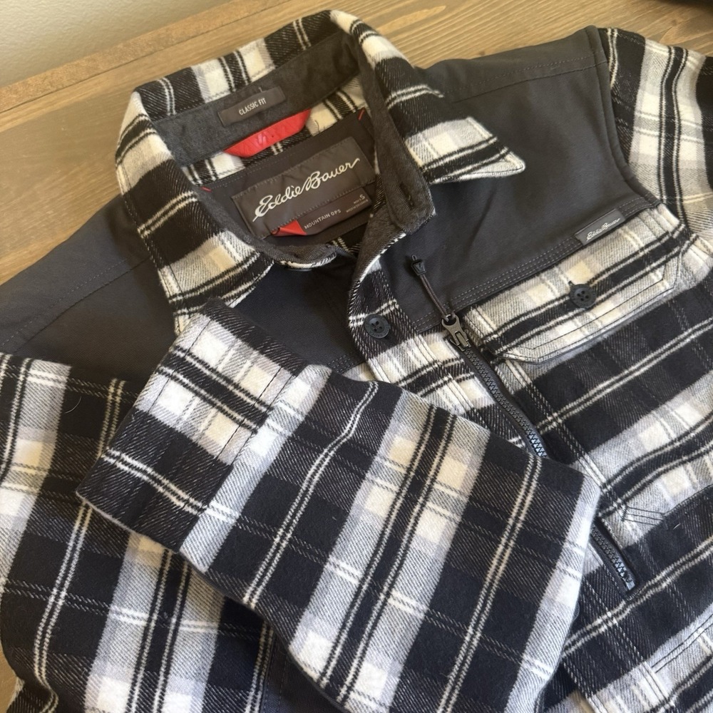 Eddie Bauer Men's Small Plaid‎ Flannel Long Sleeve Button Up Shirt Mountain Ops